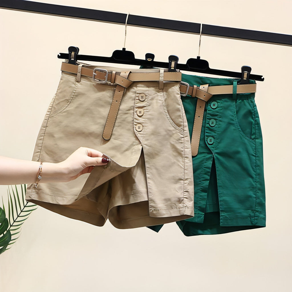 High-Waist-Baumwollshorts mit Gürtel