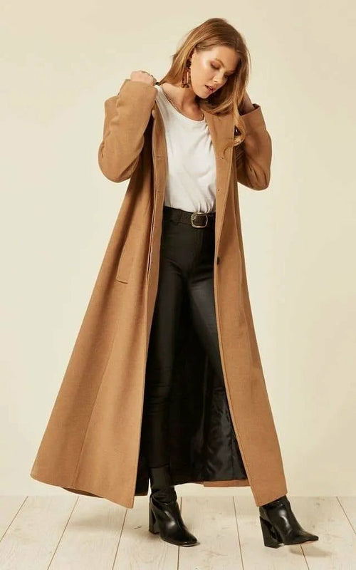 Oversize long coat with hood made of wool imitation blend (1716)