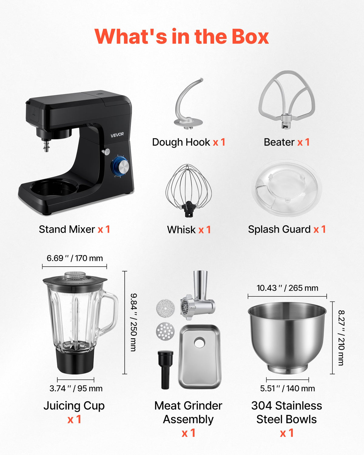 Standmixer, 7,8 L elektrische Küchenmaschine, 1500W Teigkneter, 6+P - NovaDom